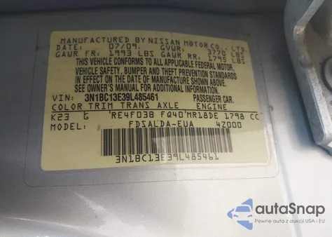 2009 Nissan Versa 1.8S from USA, damaged, VIN 3N1BC13E39L485461